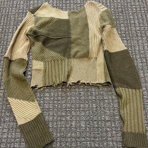 Helmut Lang x Barneys Patchwork Knit Crop Sweater – Olive/Neutral | Size S